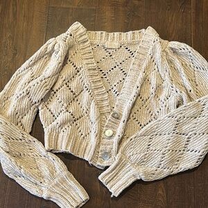 Altar'd State Cream Cardigan with Intricate Knit Patterns